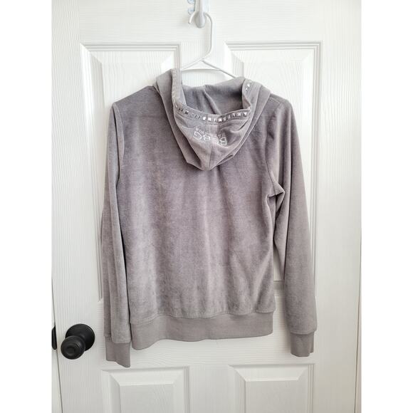 BCBG MaxAzria Velour Gray Zip Up Studded Hoodie Y2K Size MEDIUM - Picture 3 of 8
